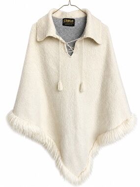 Carlo 100% Alpaca Wool Cape Poncho Handmade Peru Ivory